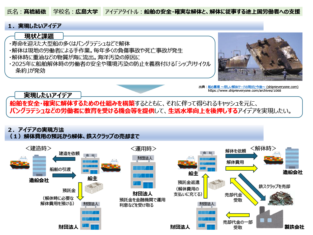 船舶の安全・確実な解体と、解体に従事する途上国労働者への支援